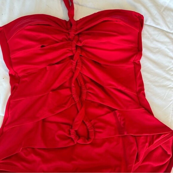 Apt. 9 Vibrant Red Ruched One-Piece Swimsuit Size Large - Picture 3 of 11